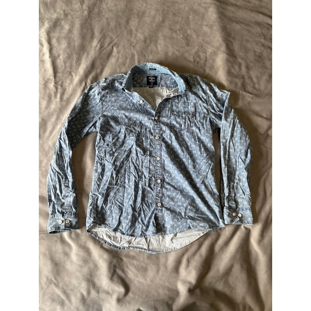 Artistry in Motion Mens Blue Floral Print Button Down Shirt Regular Fit Medium